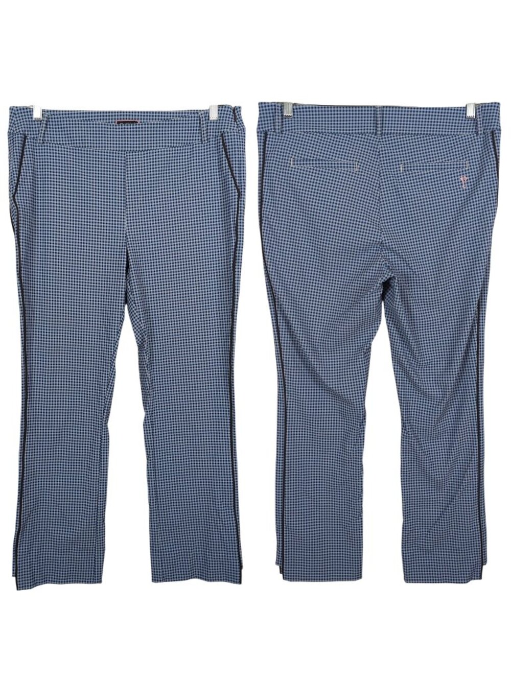 Golftini Golf Womens Pants XL Blue Gingham Check Pull On Stretch Side Stripe